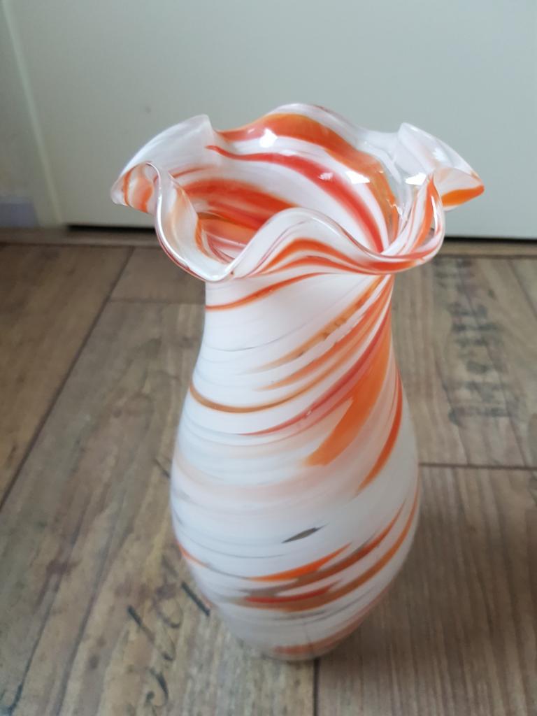 Murano vaas oranje wit, Ophalen of Verzenden