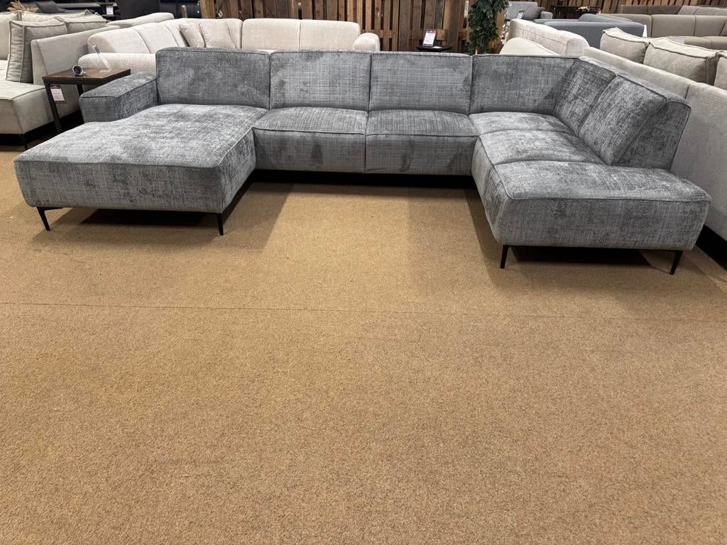 Hoekbank U-Vorm 345cm Grijs stof Direct/Leverbaar E-7225, Hoekbank, Ophalen of Verzenden, Mwonenenslapen, Stof