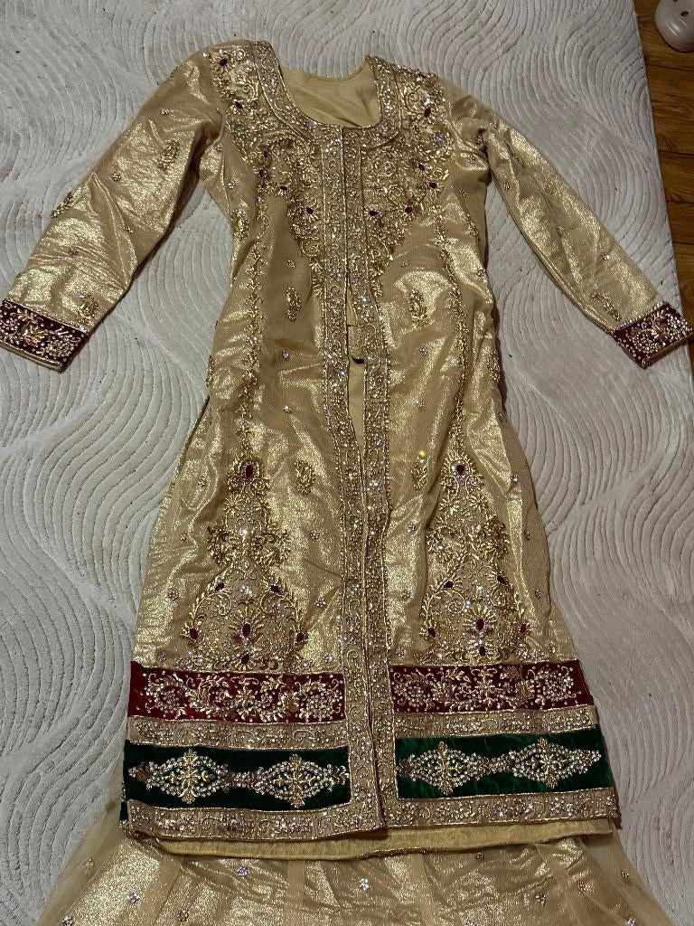 Trouwjurk gharara cream kleur, Ophalen of Verzenden, Zo goed als nieuw, Wit, Trouwjurk