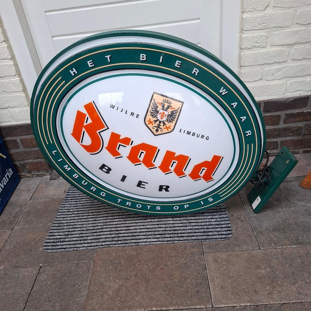 Brand bier lichtbak ovaal groot model, Verzamelen, Merken en Reclamevoorwerpen, Ophalen, Gebruikt, Lichtbak of (neon) lamp