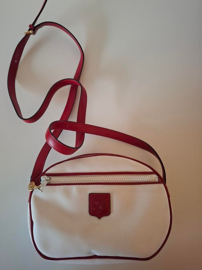 Canvas schoudertasje met lederen band van Celine, Sieraden, Tassen en Uiterlijk, Tassen | Damestassen, Ophalen of Verzenden, Zo goed als nieuw