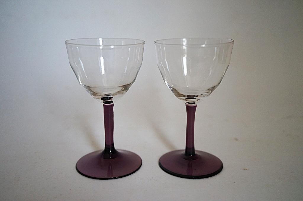 antiek WJ Rozendaal 2x glas logos Kristalunie paars steel., Antiek en Kunst, Antiek | Glas en Kristal, Ophalen of Verzenden