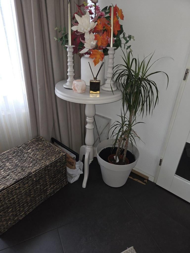 Crème staande tafel en lantaarn, Ophalen of Verzenden, Rechthoekig, 50 tot 100 cm, Minder dan 50 cm