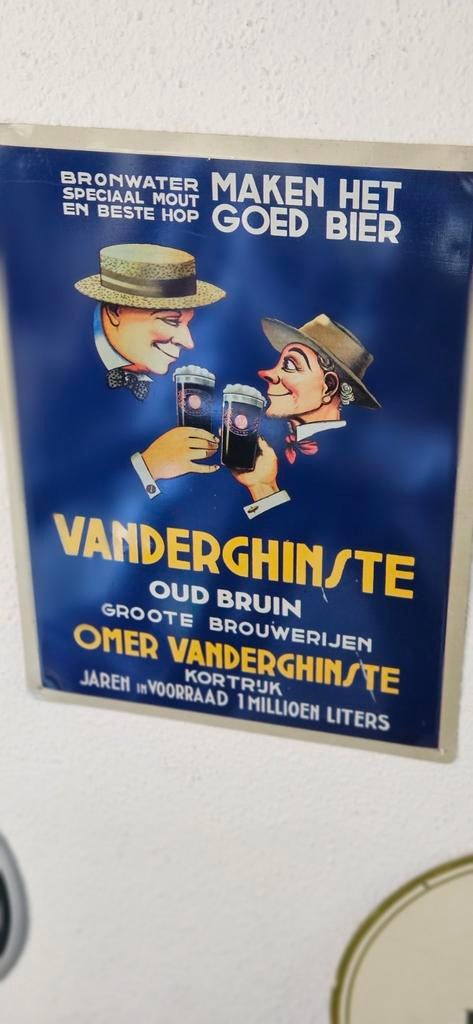 Vintage Vanderghinste Oud Bruin Reclamebord, Verzamelen, Biermerken, Gebruikt, Reclamebord, Plaat of Schild, Overige merken, Ophalen of Verzenden