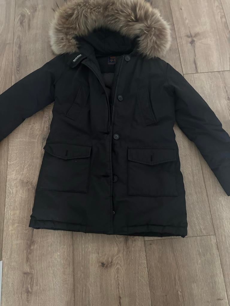 Woolrich winterjas met bontkraag, Ophalen of Verzenden, Gedragen, Maat 36 (S), Zwart