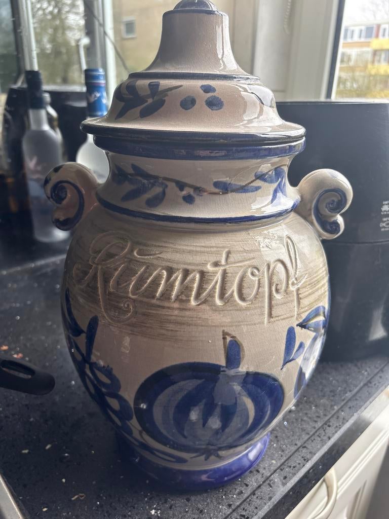 Keramieken pot met deksel, blauw-wit decoratie, Antiek en Kunst, Ophalen