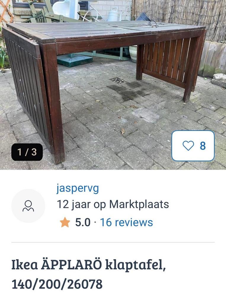 Applaro tuintafel IKEA, Ophalen, Gebruikt, Rechthoekig, Hout