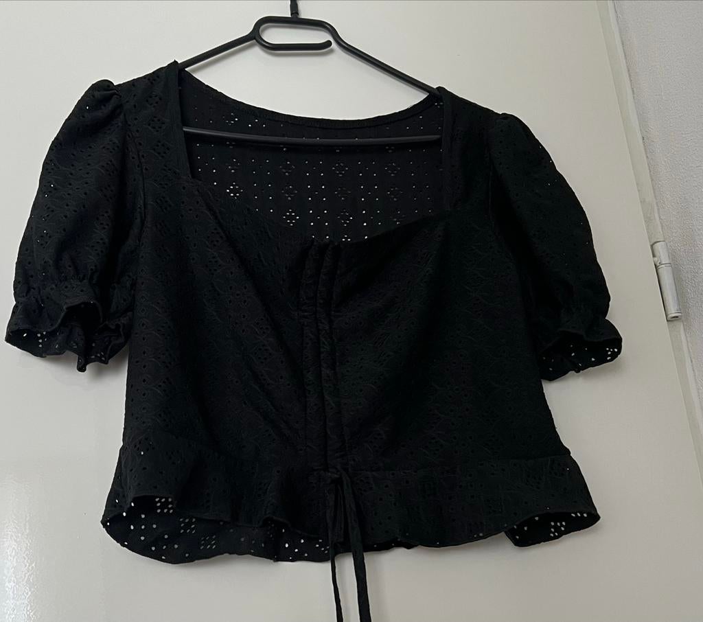 Zwarte Broderie Anglaise Top met Pofmouwen maat XL (nieuw), Kleding | Dames, Ophalen of Verzenden, Nieuw