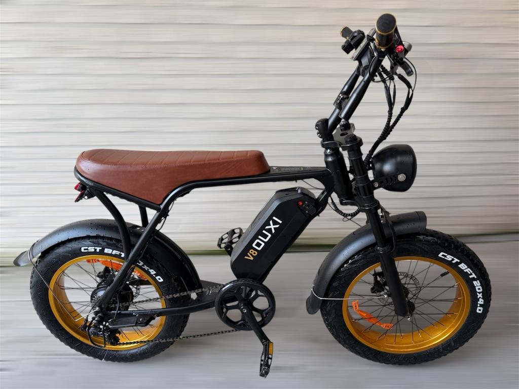 V8 OUXI Fatbike E-bike - Zwart met Bruin Zadel, Gebruikt, Minder dan 47 cm, 50 km per accu of meer, Ophalen