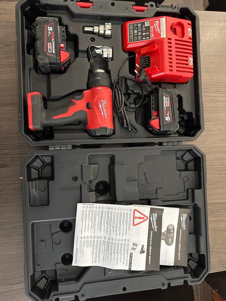 Heteluchtpistool - Milwaukee M18 BHG-502C 18V set, Ophalen of Verzenden, Gebruikt