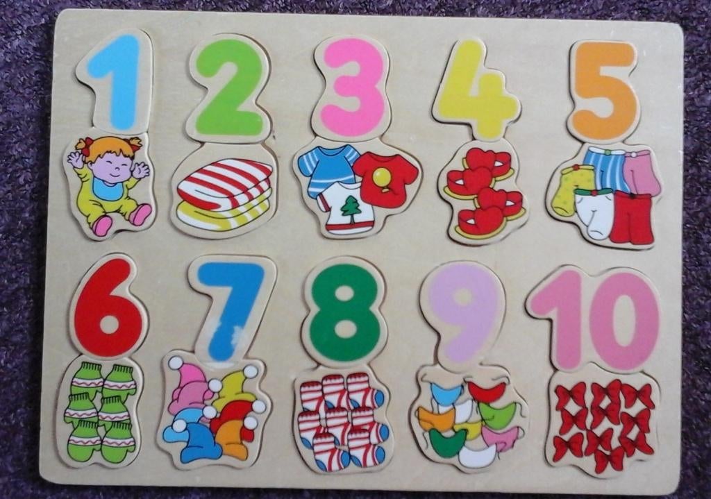 houten puzzel – leren telen 1 – 10 (20-delig), Ophalen, Zo goed als nieuw, Puzzelen