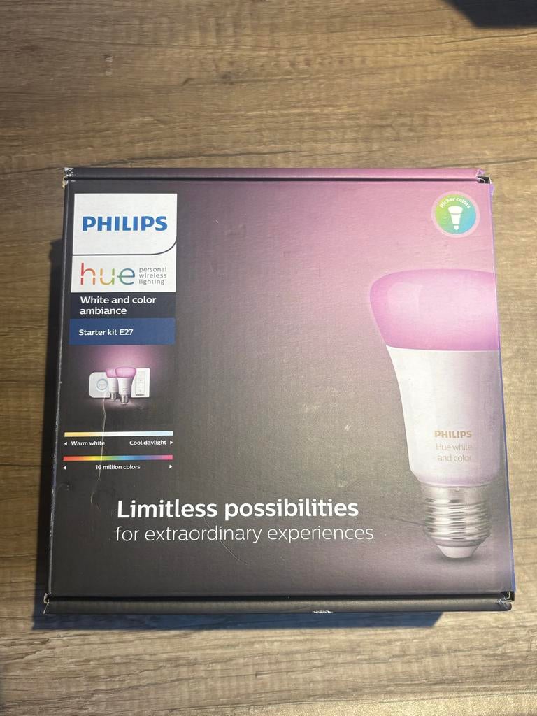 Philips Hue Starter Kit E27, Led-lamp, 60 watt of meer, Zo goed als nieuw, E27 (groot)
