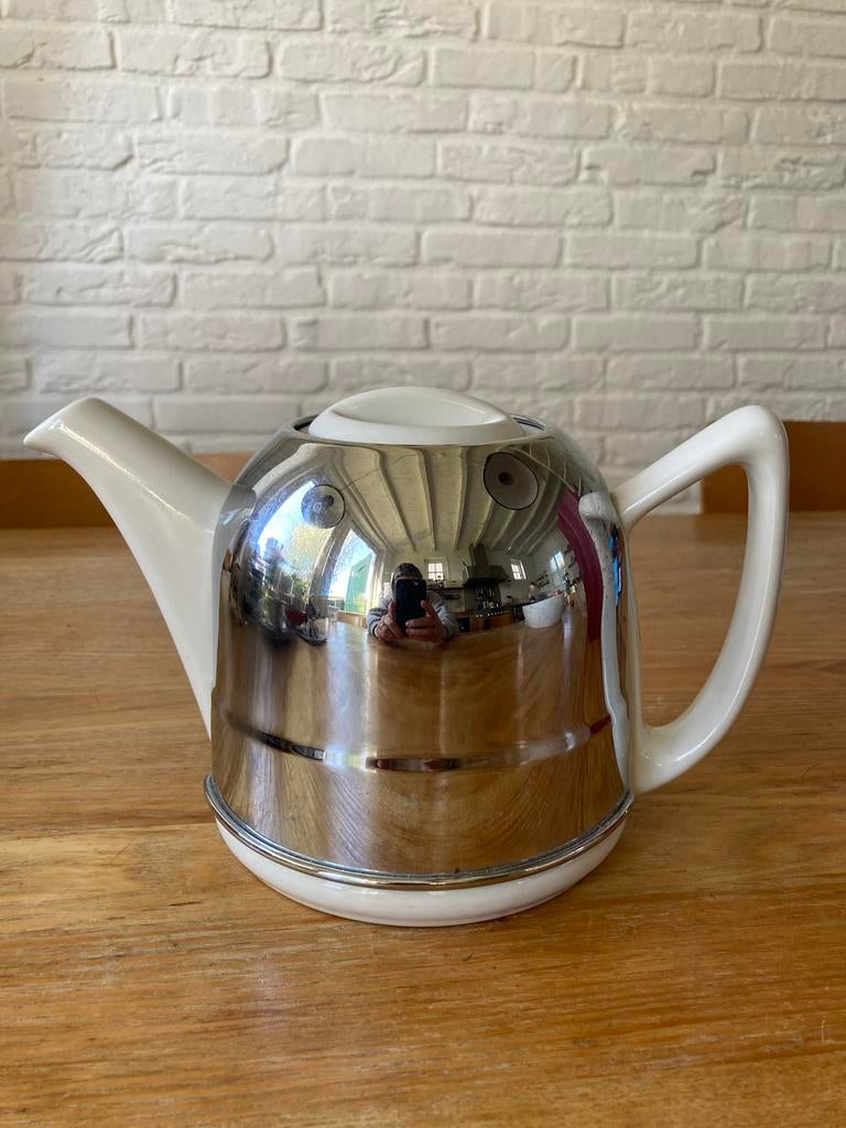 Vintage Bredemeijer Theepot Keramiek & RVS 1L, Antiek en Kunst, Antiek | Keramiek en Aardewerk, Ophalen of Verzenden