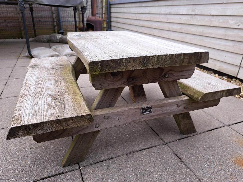 Massief houten kinderpicknicktafel boomvorm, geïmpregneerd, Gebruikt, Rechthoekig, Hout, Ophalen