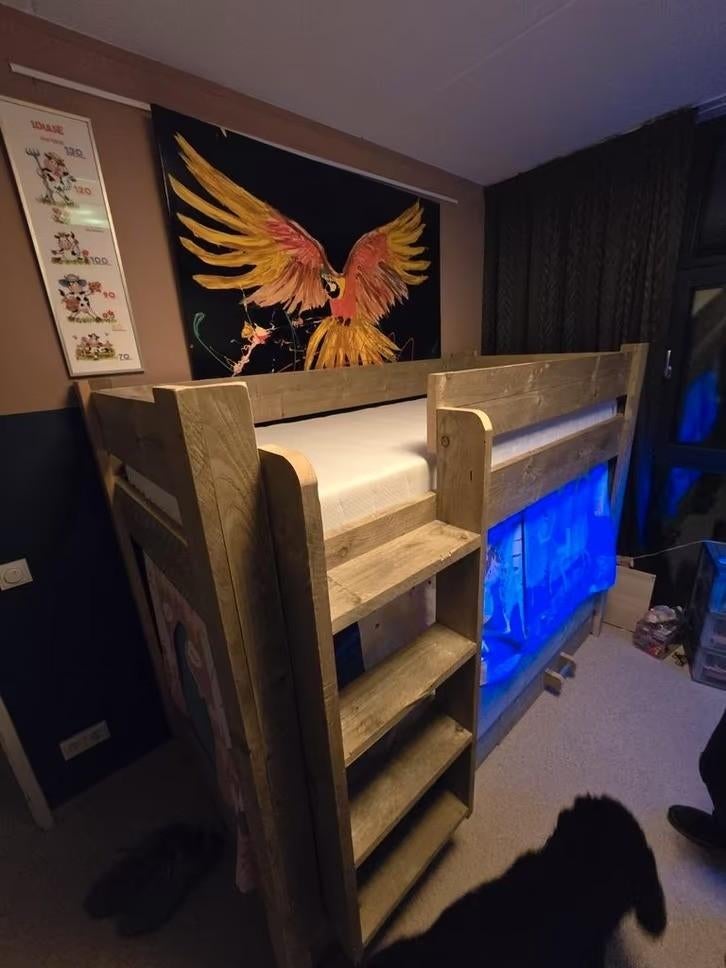 Stapelbed van Steigerhout 90x200cm, Ophalen, Gebruikt, Stapelbed