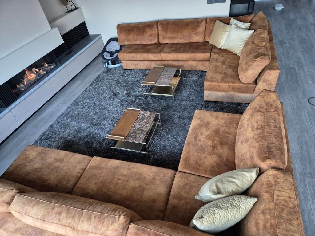 Grote hoekbank, bruin, Ophalen of Verzenden, Gebruikt