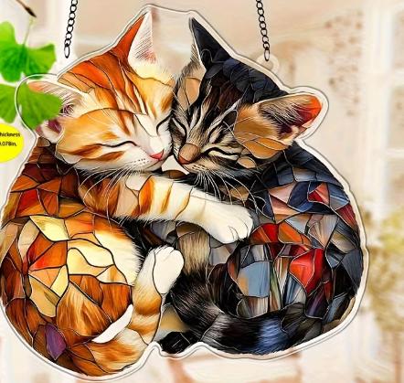 glas in lood look katjes(zon)hanger 20 bij 20 cm, Verzenden, Nieuw, Overige typen
