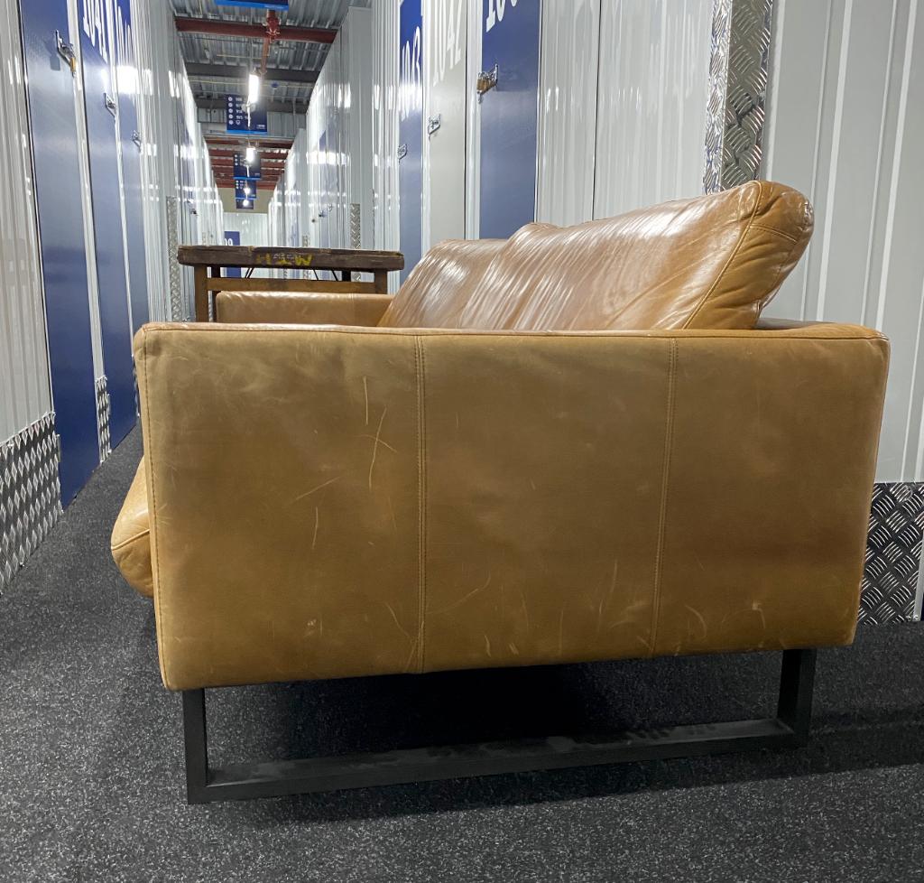 Vintage leren bank, Huis en Inrichting, Banken | Bankstellen, Ophalen, Geleefd cognac leer, Gebruikt, Rechte bank