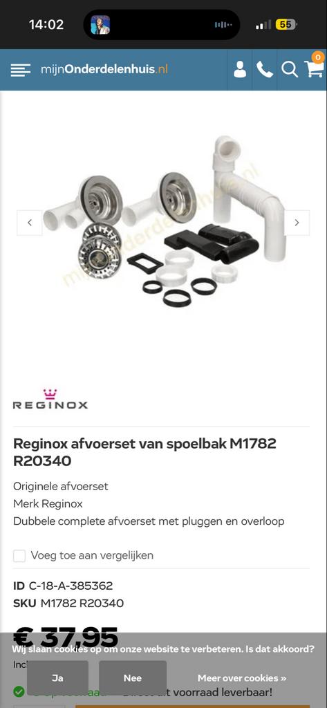Reginox dubbele afvoerset voor spoelbak M1782 R20340, Doe-het-zelf en Verbouw, Ophalen, Afvoer, Pvc, Nieuw