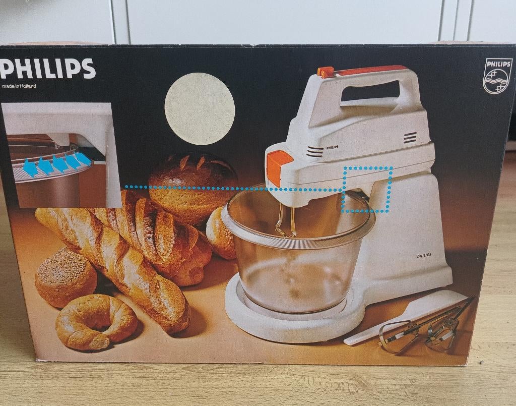 Vintage Philips mixer met standaard, 1 tot 2 liter, Ophalen, Gebruikt, 3 snelheden of meer