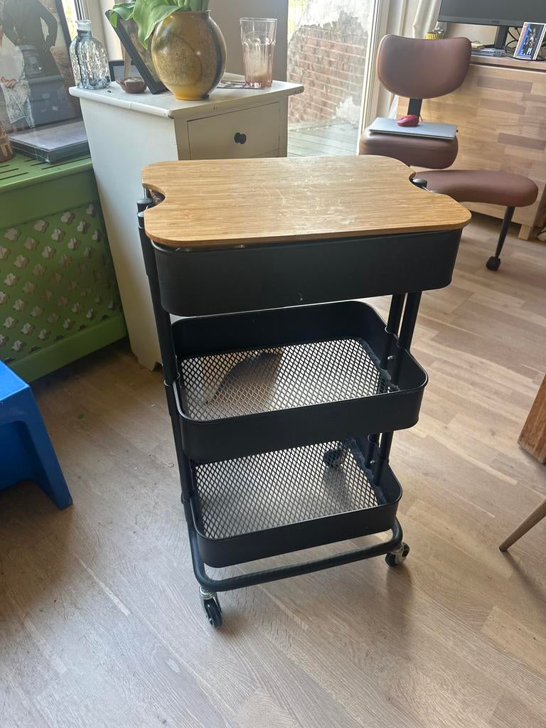 IKEA RÅSKOG rolkast met deksel in zwart, Ophalen, Gebruikt