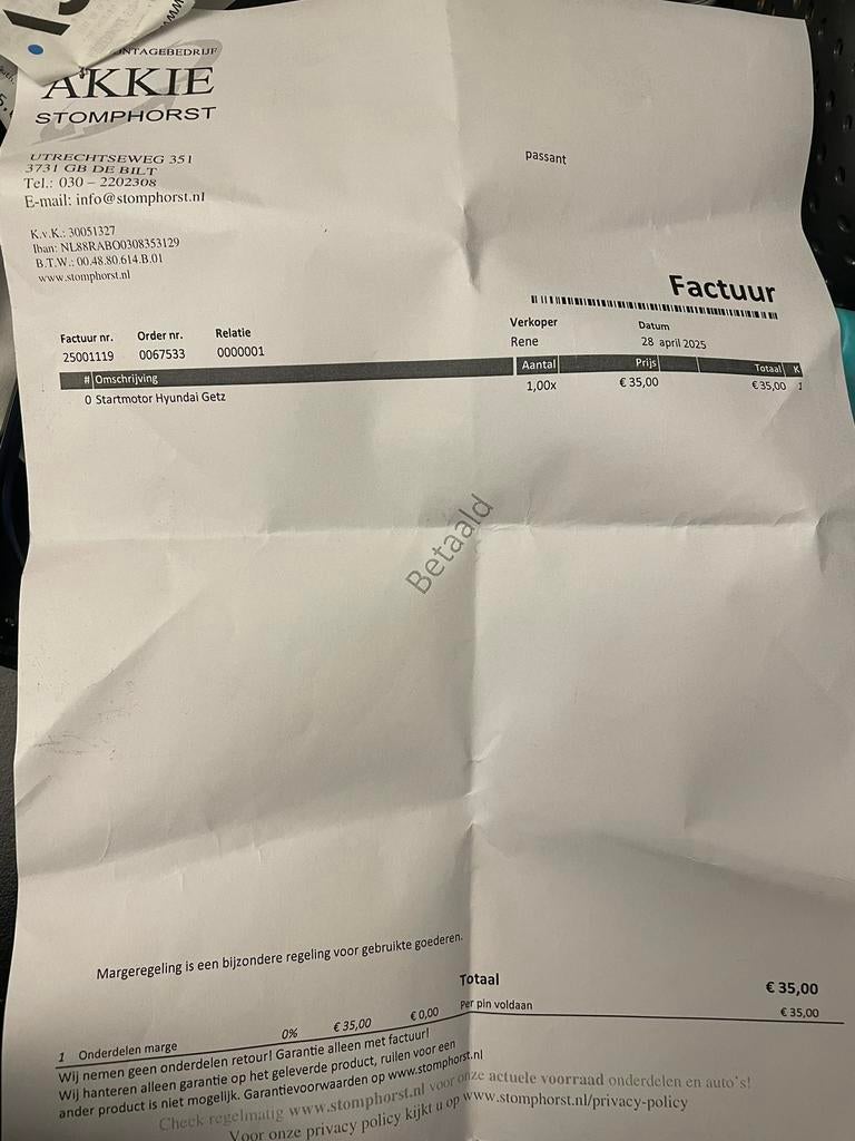 Startmotor hyundai getz 2007 gebruikt, Auto-onderdelen, Ophalen, Hyundai