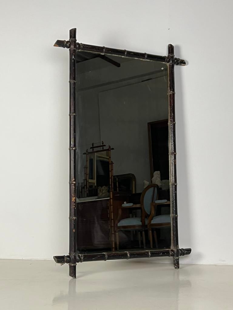 Faux Bamboo spiegel zwart Frans antiek