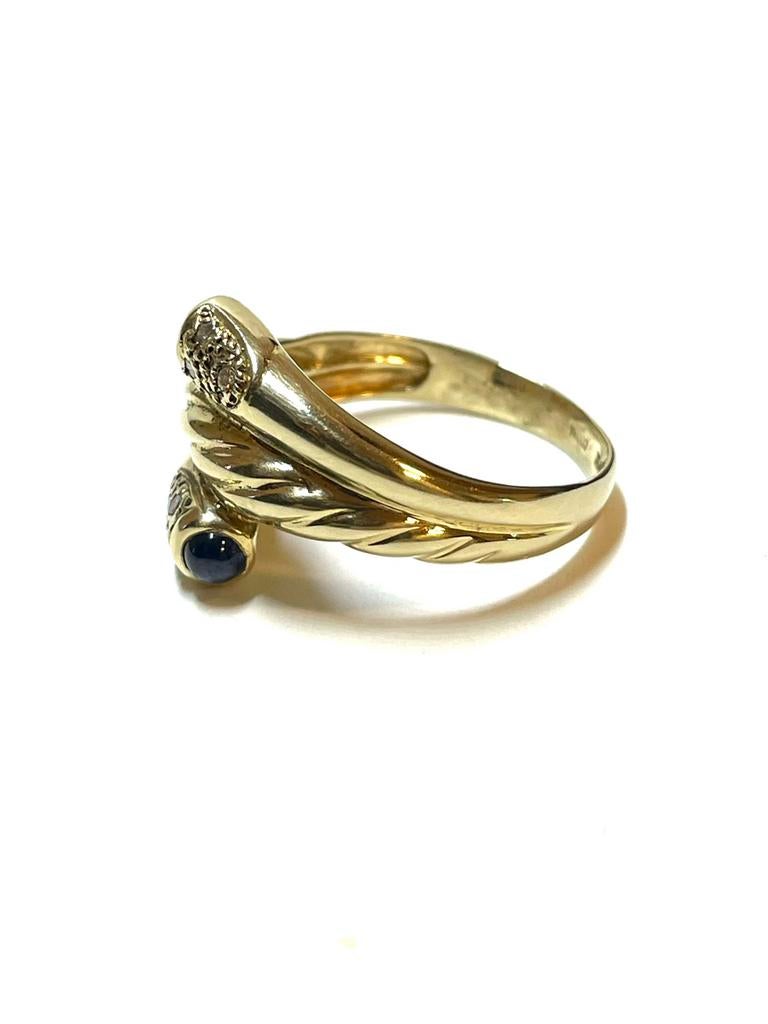 14k gouden ring met saffier en diamant, 18 tot 19, -, -, Ophalen of Verzenden