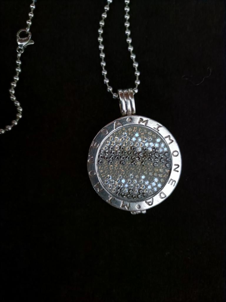 Zilveren 925 Mi Moneda ketting met strass munt, Ophalen of Verzenden
