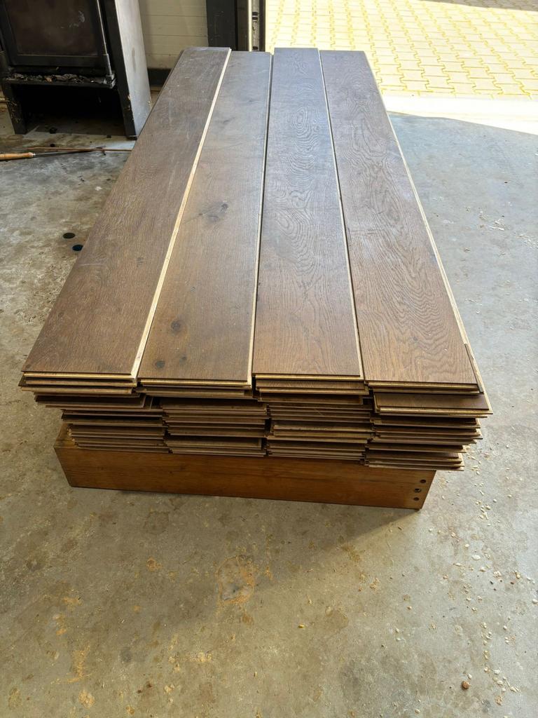Nette eiken multiplank vloer +/-35m2 1.4cm dik 18cm breed, Ophalen, Vloerdelen of -planken, Zo goed als nieuw, 10 m² of meer