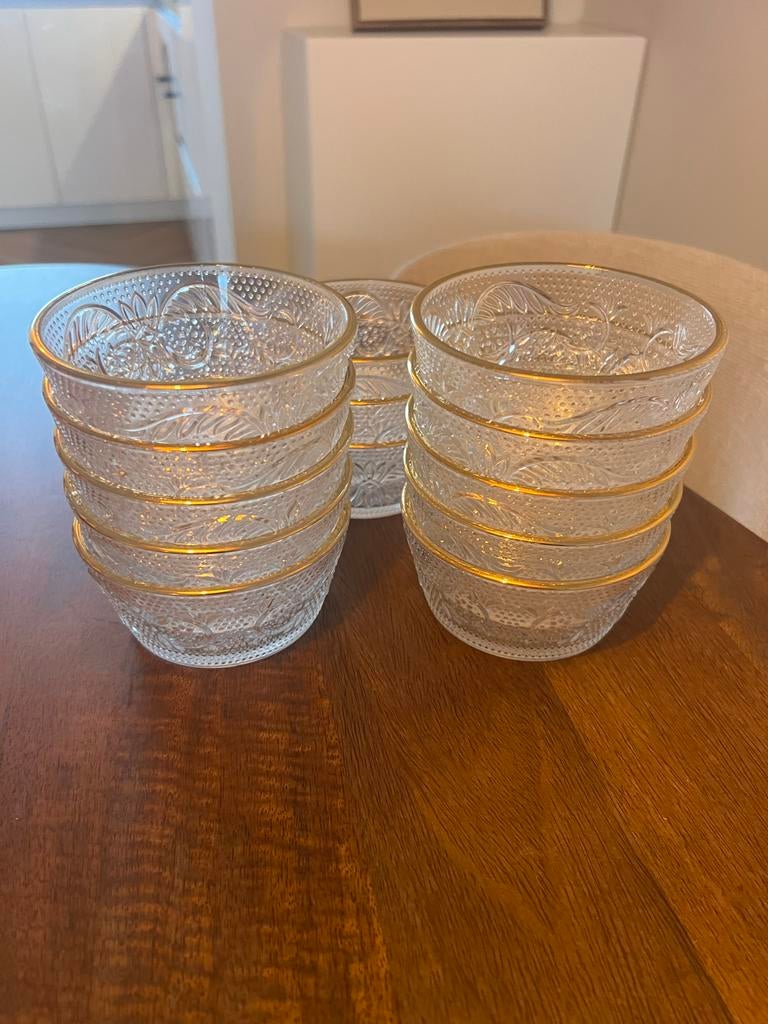 13x Bakje met gouden randje, Schaal, Rond, Ophalen of Verzenden, Glas