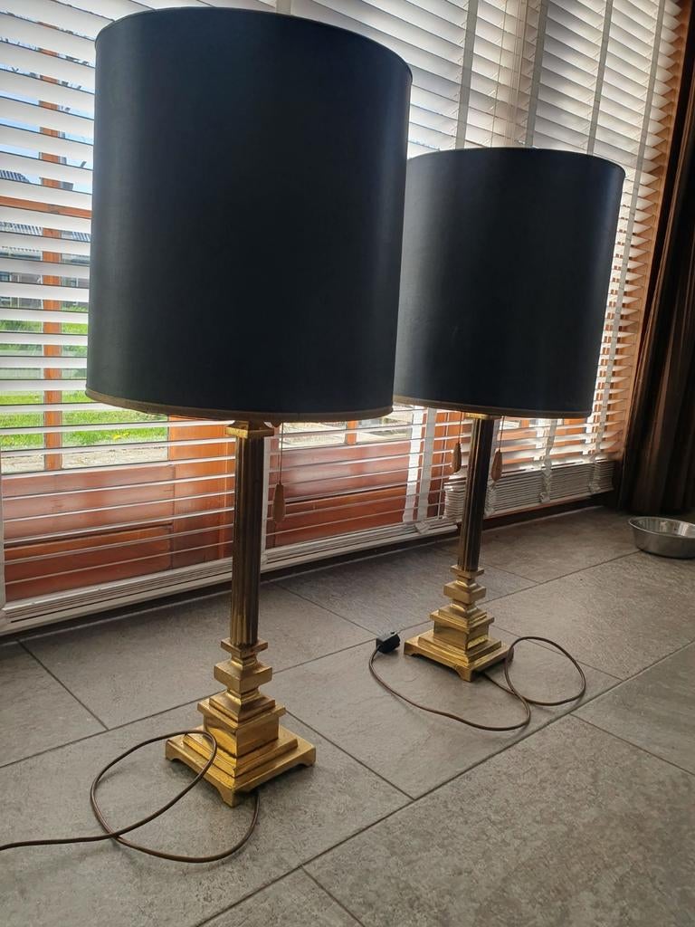 2 x Messing schemerlamp met zwarte kap, Ophalen