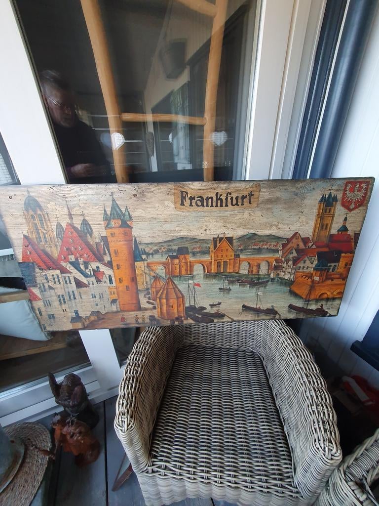 Houten schilderij Frankfurt antiek, Antiek en Kunst, Kunst | Schilderijen | Klassiek, Ophalen of Verzenden
