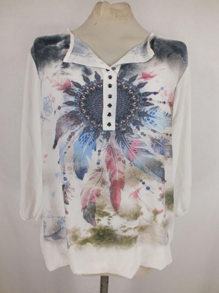 Prachtig wit doorschijnend shirt met veeren.Mt M.Merk Fame, Kleding | Dames, Maat 38/40 (M), ., Wit, Ophalen of Verzenden