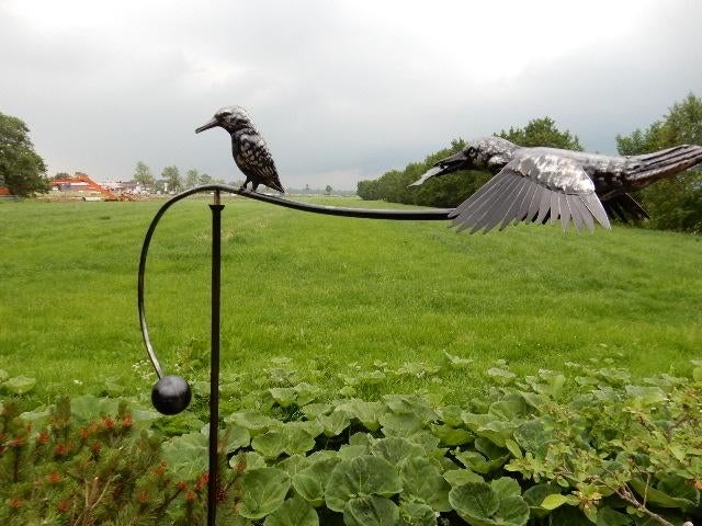 016* Balans met ijsvogels RVS., Tuin en Terras, Tuinbeelden, Ophalen, Nieuw, Overige materialen, Dierenbeeld