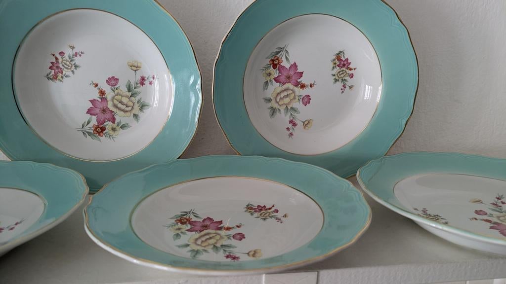 Franse Vintage borden kleur, bloemen, goud, grien, Huis en Inrichting, Keuken | Servies, Ophalen of Verzenden