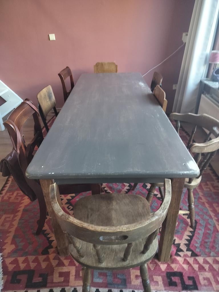 Grote verstevigde tafel 80x220cm voor 8-10 personen, Huis en Inrichting, Tafels | Eettafels, Ophalen, Gebruikt, 200 cm of meer