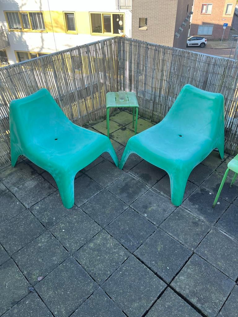 2x IKEA Vago stoelen - Groen kunststof, Ophalen, Kunststof, Gebruikt, Twee