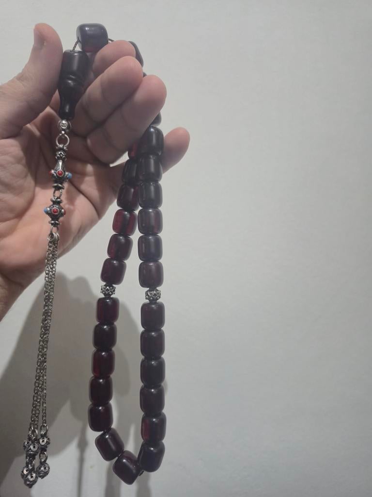 Zeldzame originele Faturan-misbaha in diep donkere (zwarte), Ophalen of Verzenden, Zilver