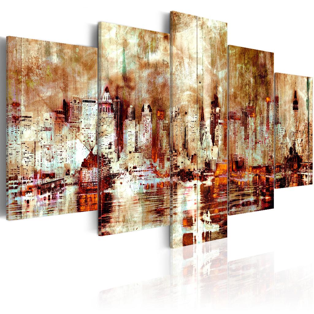 858 Abstract Skyline XXL 5 Luik Canvas Schilderij 200x100cm, Ophalen of Verzenden