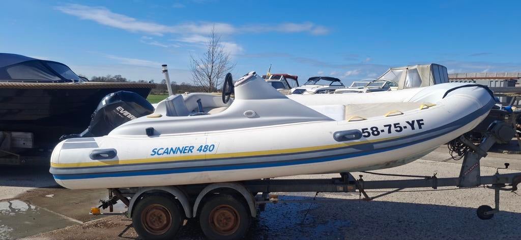 Rib Hypalon Scanner 480  luxe  evinrude 65 pk e tec 3999.99, Watersport en Boten, Rubberboten, Gebruikt, Benzine, Minder dan 70 pk