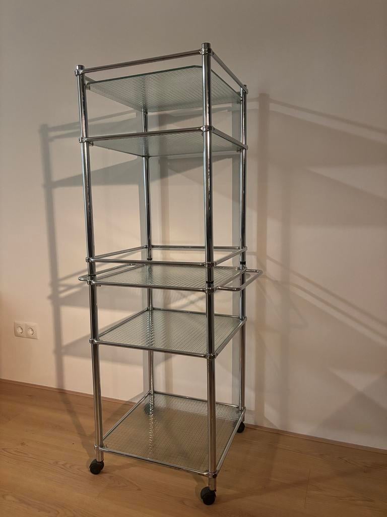 Chroom & draadstaal Industriële designstellingkast op wielen, Ophalen, Zo goed als nieuw