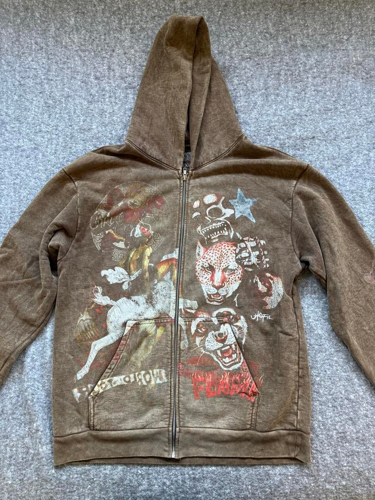 Travis Scott Circus Maximus Europa Tour Zip-up Hoodie, Kleding | Heren, Truien en Vesten, Zo goed als nieuw, Maat 56/58 (XL), Bruin
