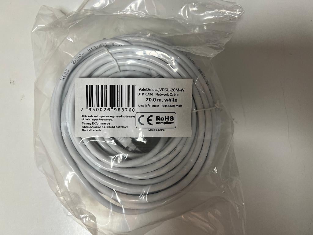 Internetkabel CAT6 20 meter wit UTP Netwerkkabel (NIEUW), Gembird, Gembird, Nieuw, Ophalen of Verzenden