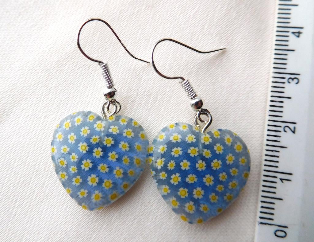 Hartjes oorbellen (H26581), Overige materialen, Hangers, Blauw, Nieuw