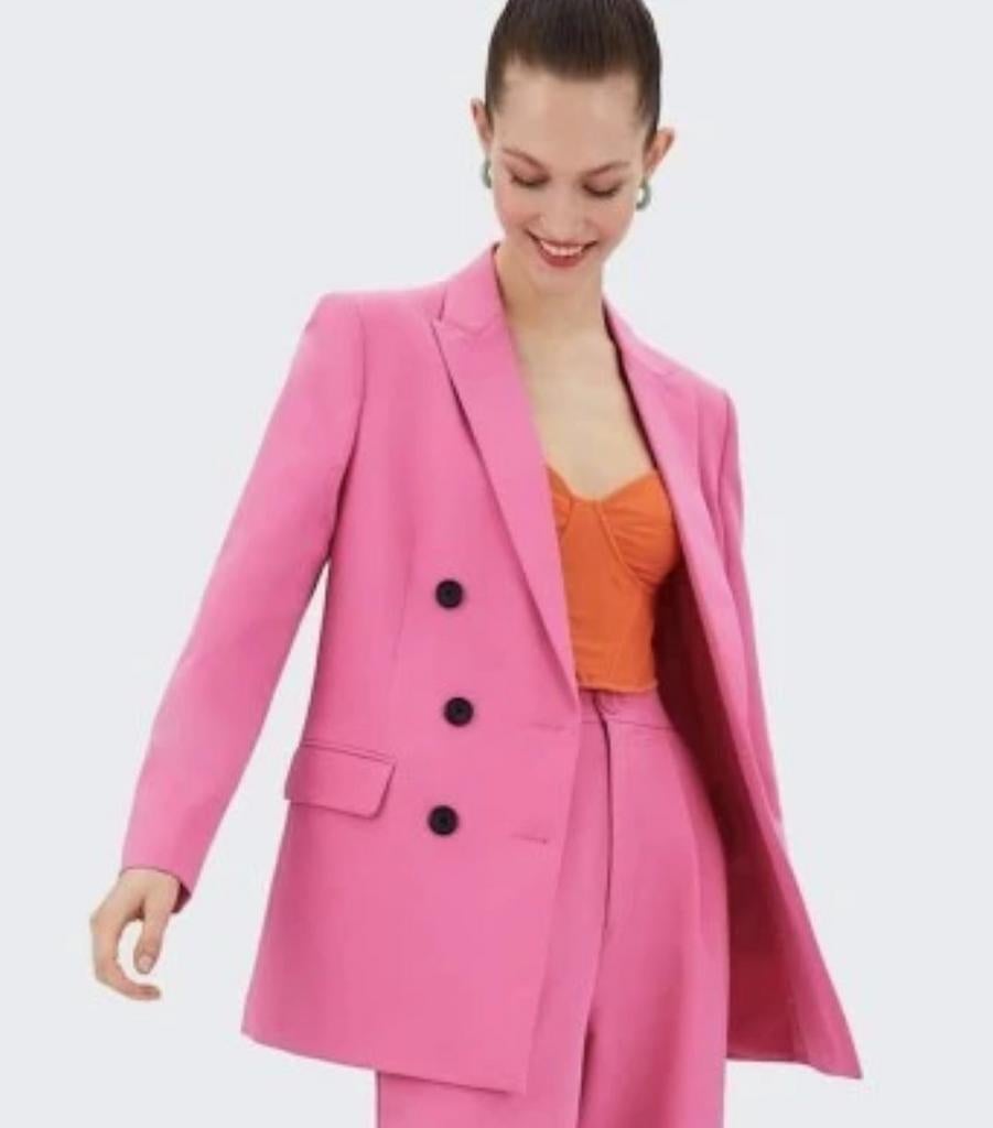 Stradivarius lange roze blazer in felroze maat xs, On-line, Nieuw, On-line, Jasje