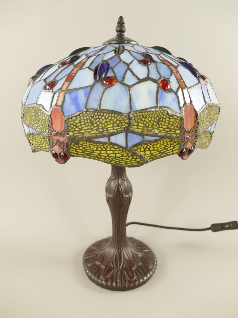 Tiffanyblauwe tafellamp met E27 fitting, 46 cm hoog, Ophalen of Verzenden