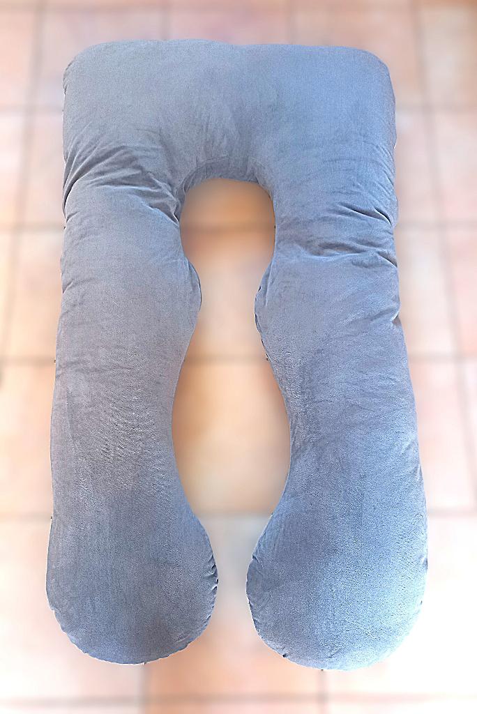 XL grijs Ella zwangerschapskussen U-vorm fluweel - 120x70 cm, Ophalen, Zo goed als nieuw, Voedingskussen