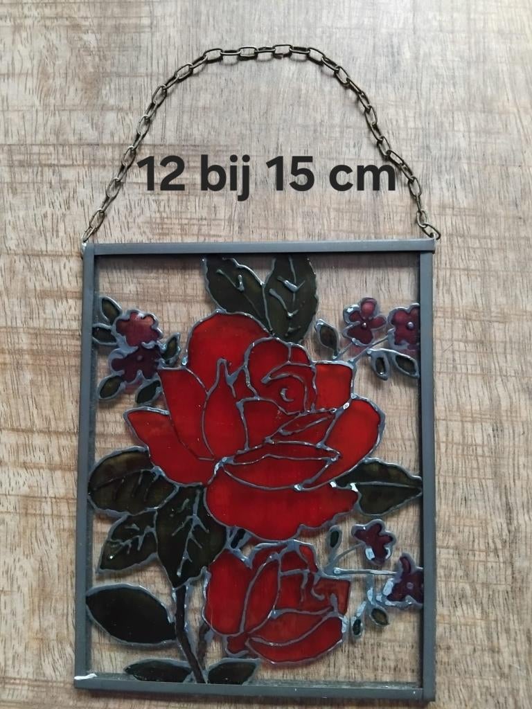 RAAM DECORATIE ( GLAS IN LOOD) 12 BIJ 15 CM), Huis en Inrichting, Woonaccessoires | Overige, Ophalen, Zo goed als nieuw, Glas