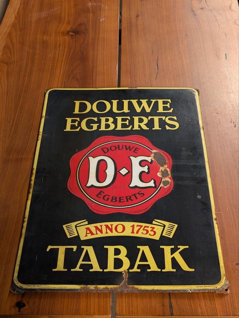 Vintage Douwe Egberts Tabak emaille reclamebord 47x68cm, Ophalen